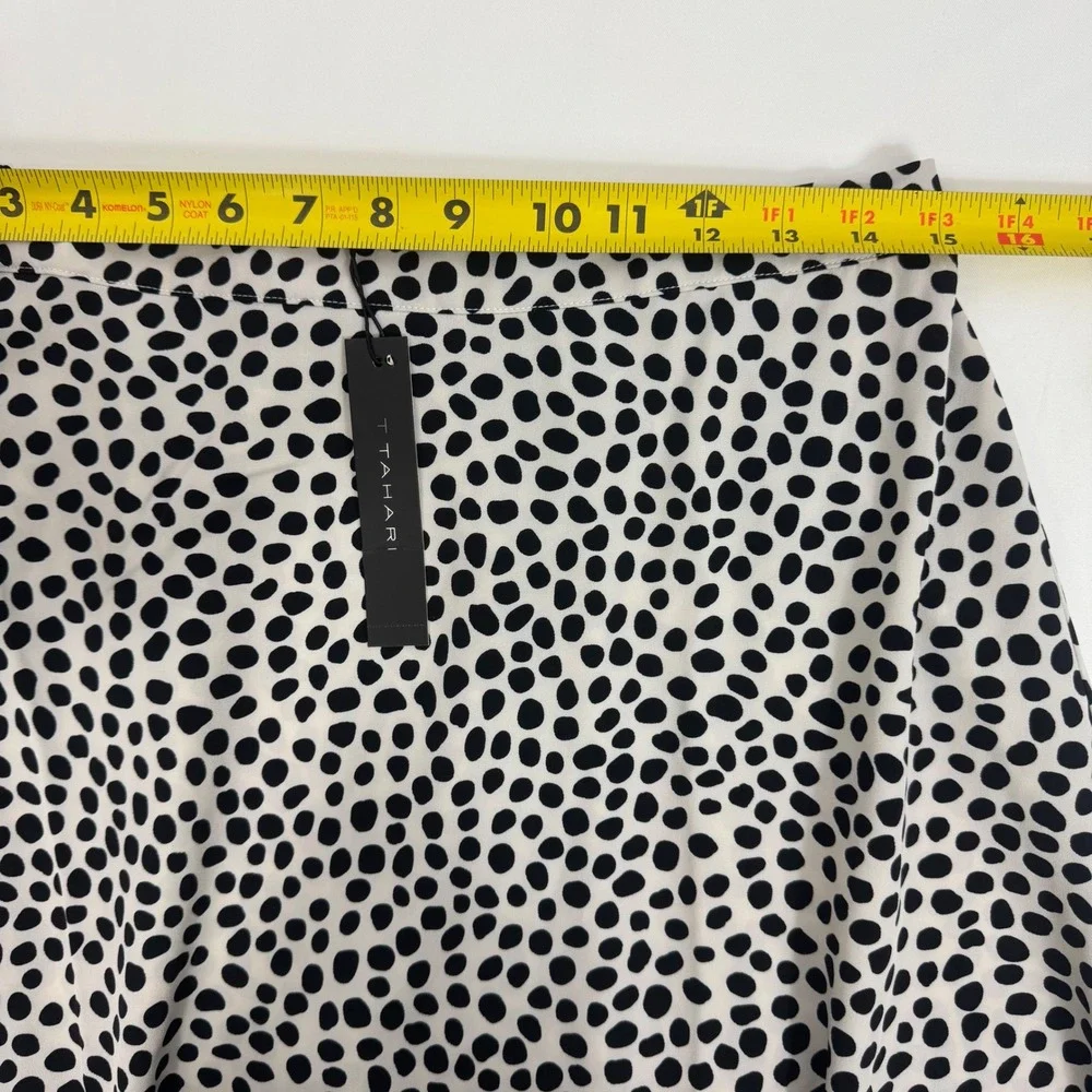 T Tahari Women A-line Pull On Skirt Leopard  Black Dot Midi Sz‎ M Elastic Waist